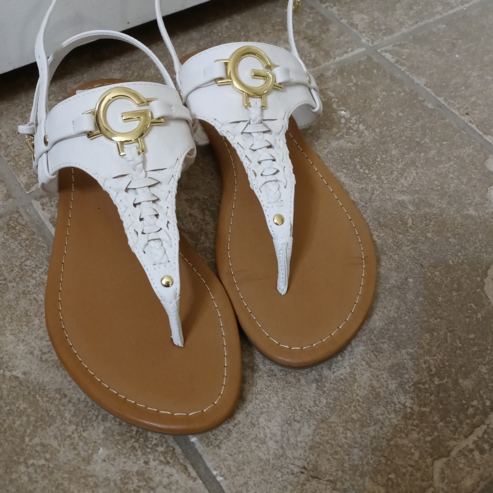 White sandals with gold accents size 10